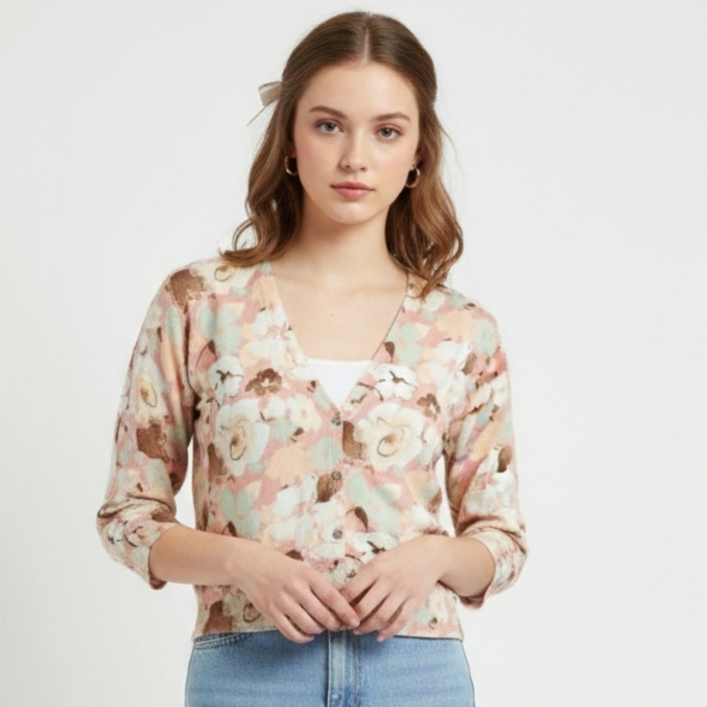 George Cardigan Sweater Floral Boho Cottage Coquette Retro Pink XL